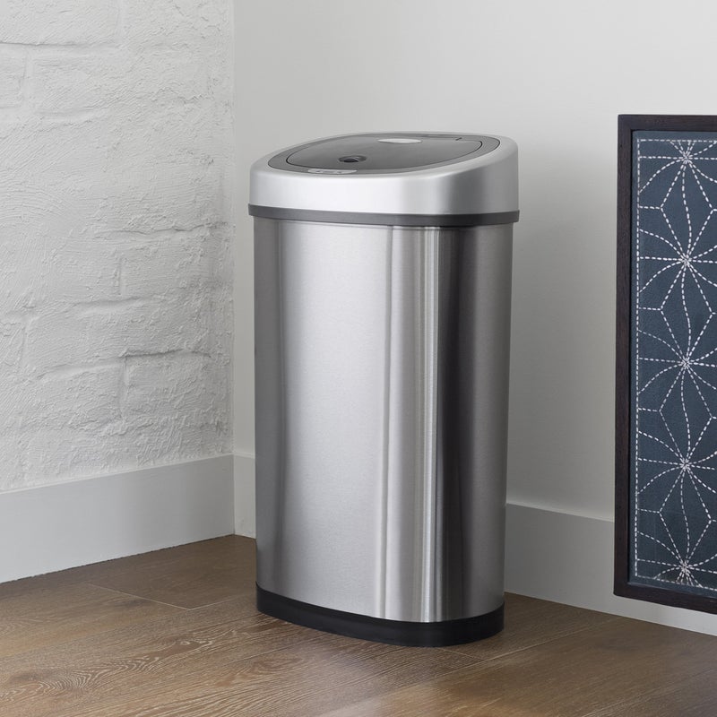 NINESTARS CB-DZT-50-98-1C Automatic Touchless Motion Sensor Oval & Rectangular Trash Can Combo Set, 13.2 Gal. 50 L. & 2.1 Gal.8 L., Stainless Steel - Image 2