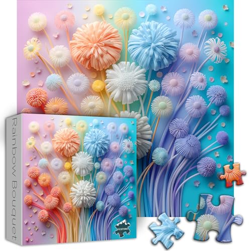 PICKFORU Flower Puzzles for Adults 1000 Pieces, Impossible Floral Puzzles, Colorful Rainbow Gradient Puzzle Hard，Challenging Spring Jigsaw Puzzles 1000 Pieces - Image 2