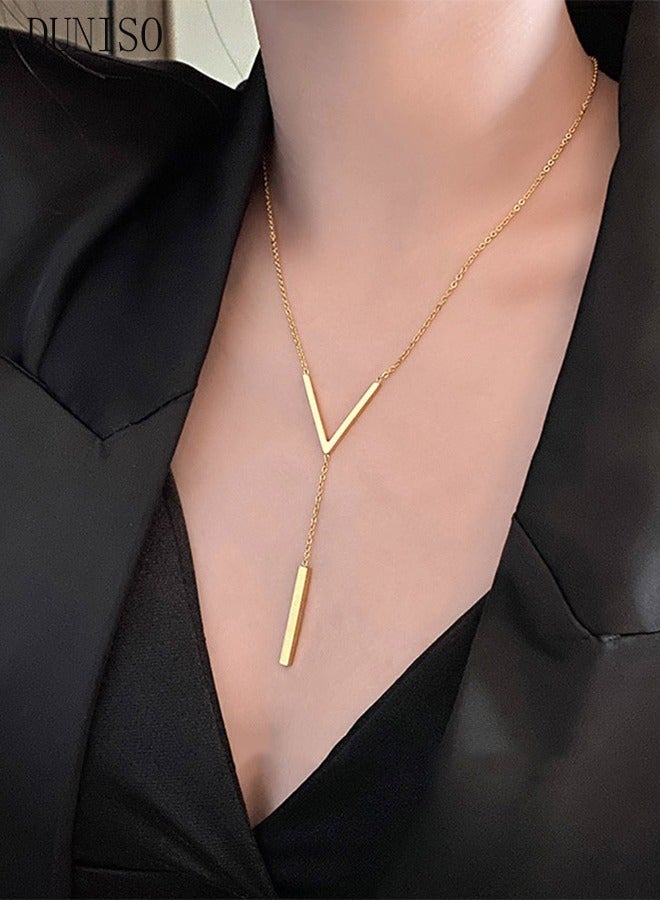DUNISO V-Shaped Pendant Necklace For Women and Girls Trendy Fashion Accessories with a Unique Minimalist Vibe Fashion Jewelry Dress Accessories - Image 1
