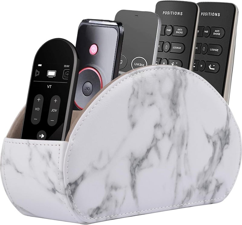 RHCSZ Leather Remote Control Holder with 5 Compartments TV Remote Caddy Store Box,Desktop Organizer for Controller, Gl and Media Player,Pen Storage (White) - Image 1