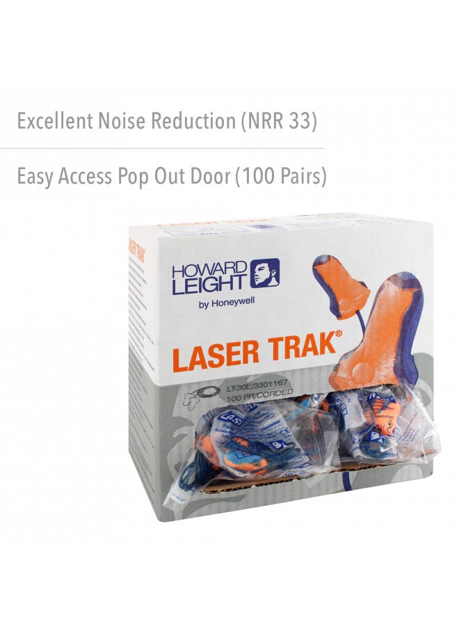 Howard Leight Howard Leight by Honeywell LT-30 Hundred-Pair 32NRR Laser Trak Corded Single-Use Earplugs - Orange/Blue  - Image 2