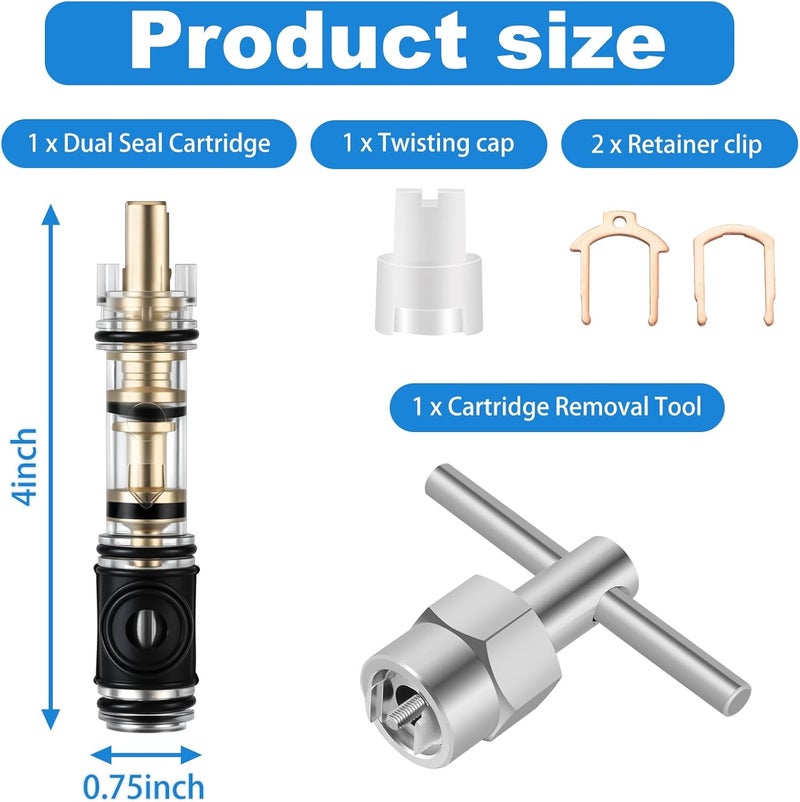 UCDETD 1 Pack Dual Seal 1225 Replacement Cartridge With 104421 Cartridge Removal Tool, for Moen 1225 1225B, One Handle Kitchen and Bathroom Faucet Cartridge, for Single Handle Faucet/Showers, Brass - Image 2