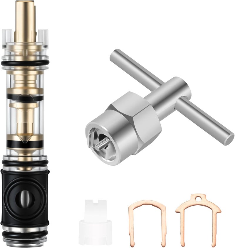 UCDETD 1 Pack Dual Seal 1225 Replacement Cartridge With 104421 Cartridge Removal Tool, for Moen 1225 1225B, One Handle Kitchen and Bathroom Faucet Cartridge, for Single Handle Faucet/Showers, Brass - Image 1