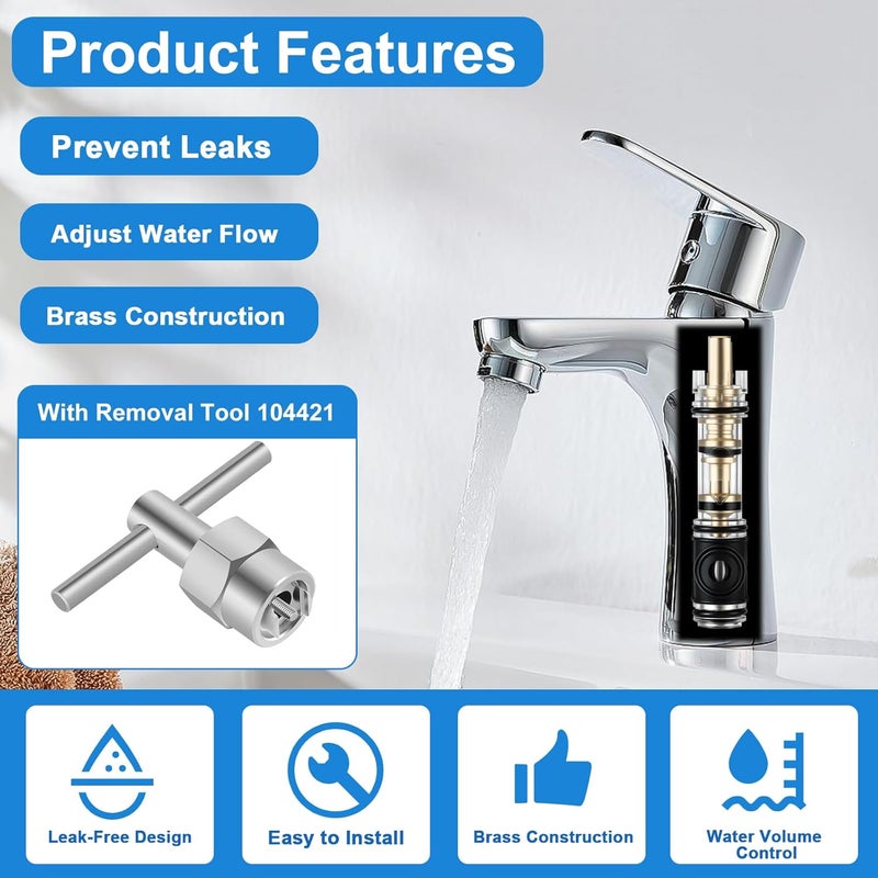 UCDETD 1 Pack Dual Seal 1225 Replacement Cartridge With 104421 Cartridge Removal Tool, for Moen 1225 1225B, One Handle Kitchen and Bathroom Faucet Cartridge, for Single Handle Faucet/Showers, Brass - Image 3