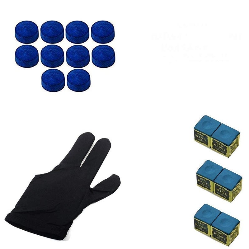 JBB Jai Balaji Billiard Snooker, Pool Cue Stick Combo, Nylon Gloves, 6 Chalk and 10 Pieces Leather Cue Tip (9mm;Blue) - Image 1