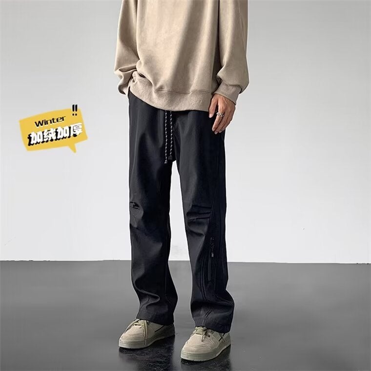 Winter Rush Pants Men'S Fleece-Lined Thick Warm Zipper Waterproof Climbing Pants Ruan Shuai Loose Straight Casual Trousers - Image 4