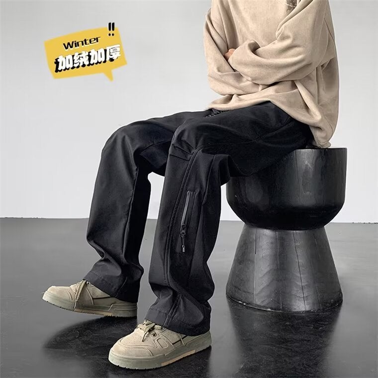 Winter Rush Pants Men'S Fleece-Lined Thick Warm Zipper Waterproof Climbing Pants Ruan Shuai Loose Straight Casual Trousers - Image 3