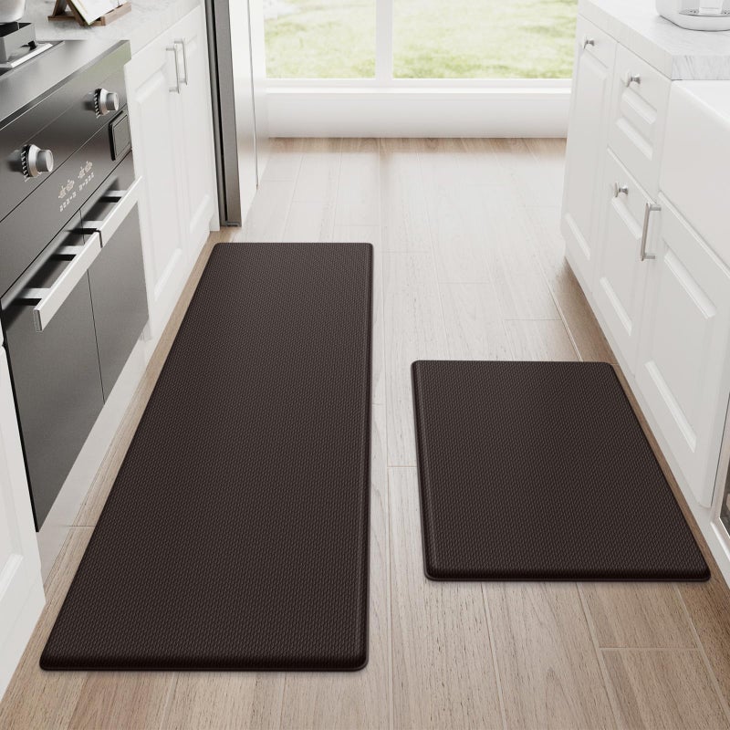 StepRite Kitchen Mats, 2PCS Kitchen Rugs, Cushioned Anti Fatigue Kitchen Mats for Floor, Non-Slip Standing Desk Mat, Waterproof Kitchen Rug Set for Kitchen, Floor, Office,17.3"x30"+17.3"x47",Chocolate - Image 1