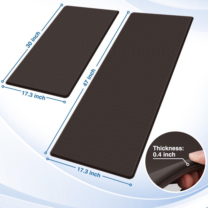 StepRite Kitchen Mats, 2PCS Kitchen Rugs, Cushioned Anti Fatigue Kitchen Mats for Floor, Non-Slip Standing Desk Mat, Waterproof Kitchen Rug Set for Kitchen, Floor, Office,17.3"x30"+17.3"x47",Chocolate - Image 2