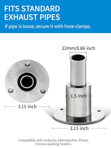OCEANBROAD Stainless Steel 316 Thru Hull Exhaust Skin, Fitting 22mm Hose Pipe Marine Exhaust Port for Webasto, Planar, Eberspacher, Chinese Diesel Parking heaters, Straight with Bolts and Nuts - Image 2