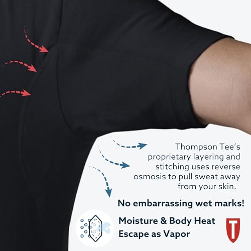 THOMPSON TEE Men's Sweatproof Undershirt - Cotton Crew Neck T-Shirt with Underarm Sweat Pads - Original Fit - Aluminum-Free Alternative - Black - Large - Image 3