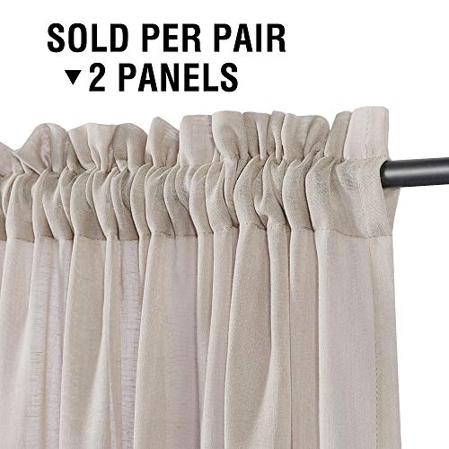 H.VERSAILTEX Natural Linen Sheer Curtains 95 Inches Length 2 Panels Textured Woven Linen Blended Curtain Drapes for Living Room/Bedroom Light Filtering Rod Pocket Draperies - Linen - Image 2