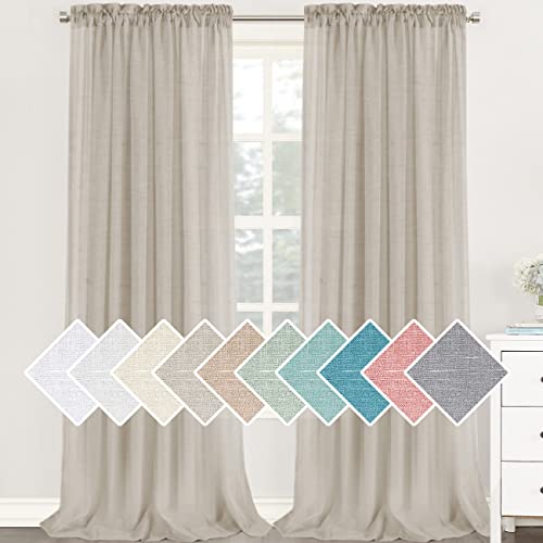 H.VERSAILTEX Natural Linen Sheer Curtains 95 Inches Length 2 Panels Textured Woven Linen Blended Curtain Drapes for Living Room/Bedroom Light Filtering Rod Pocket Draperies - Linen - Image 1
