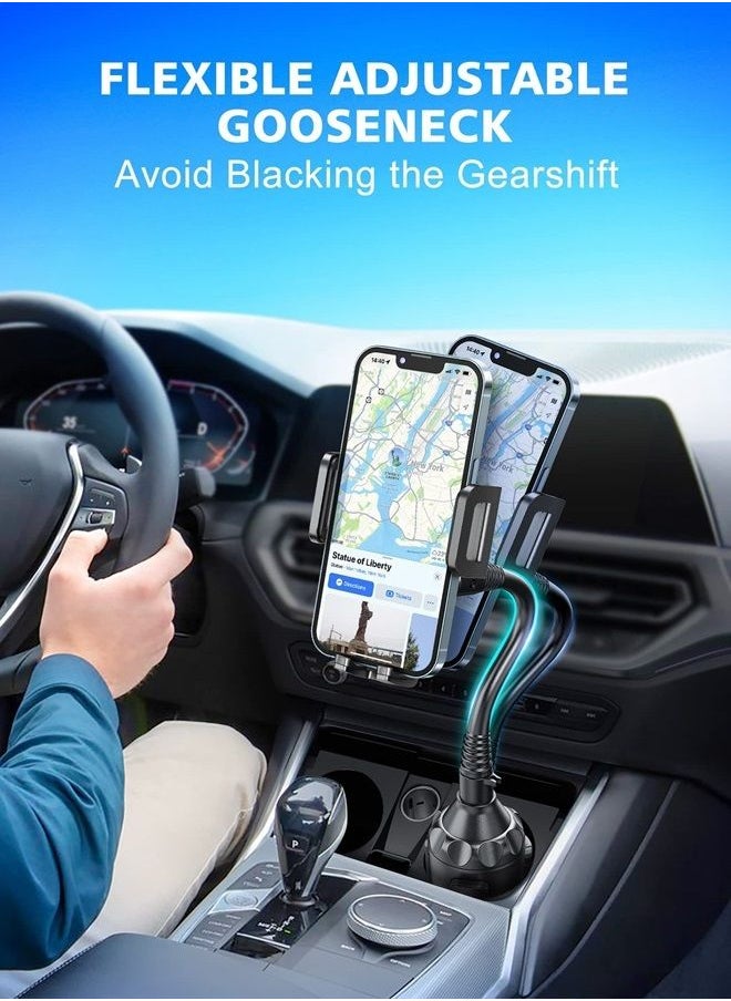 TOPGO Cup Holder Phone Mount, [Upgraded Adjustable Gooseneck & Firmly Stable] Cup Holder Phone Holder for Car, Cell Phone Automobile Cradles for iPhone 14, Samsung and More Smartphone(Black)  - Image 2