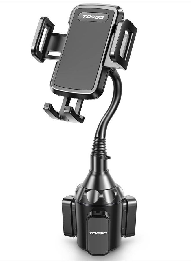 TOPGO Cup Holder Phone Mount, [Upgraded Adjustable Gooseneck & Firmly Stable] Cup Holder Phone Holder for Car, Cell Phone Automobile Cradles for iPhone 14, Samsung and More Smartphone(Black)  - Image 1