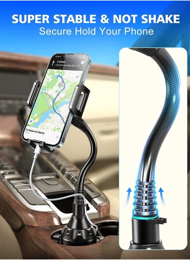 TOPGO Cup Holder Phone Mount, [Upgraded Adjustable Gooseneck & Firmly Stable] Cup Holder Phone Holder for Car, Cell Phone Automobile Cradles for iPhone 14, Samsung and More Smartphone(Black)  - Image 3
