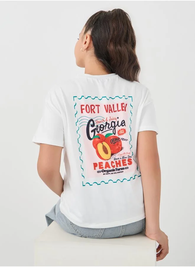 ستايلي Styli Graphic Print Round Neck T-Shirt