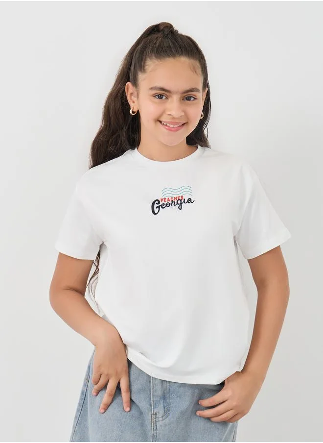 ستايلي Styli Graphic Print Round Neck T-Shirt