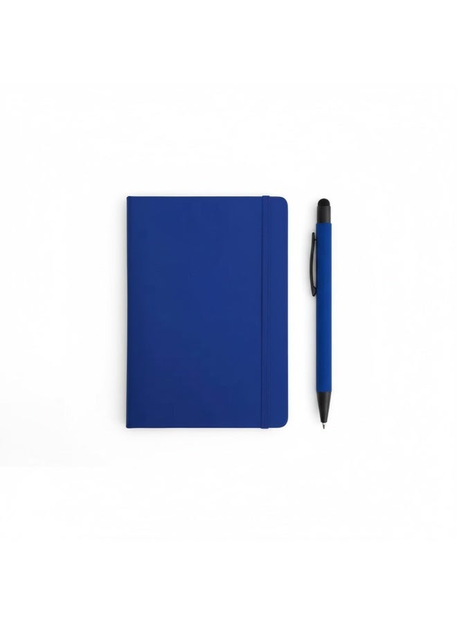 نوت بوك مفكرة أعمال جلدية زرقاء - أجندة يومية للجيب مع قلم تاتش جاف أزرق - كشكول مذكرات صغير منظم للمواعيد والتدوين - طقم هدايا رجالي وبناتي راقي - Image 1