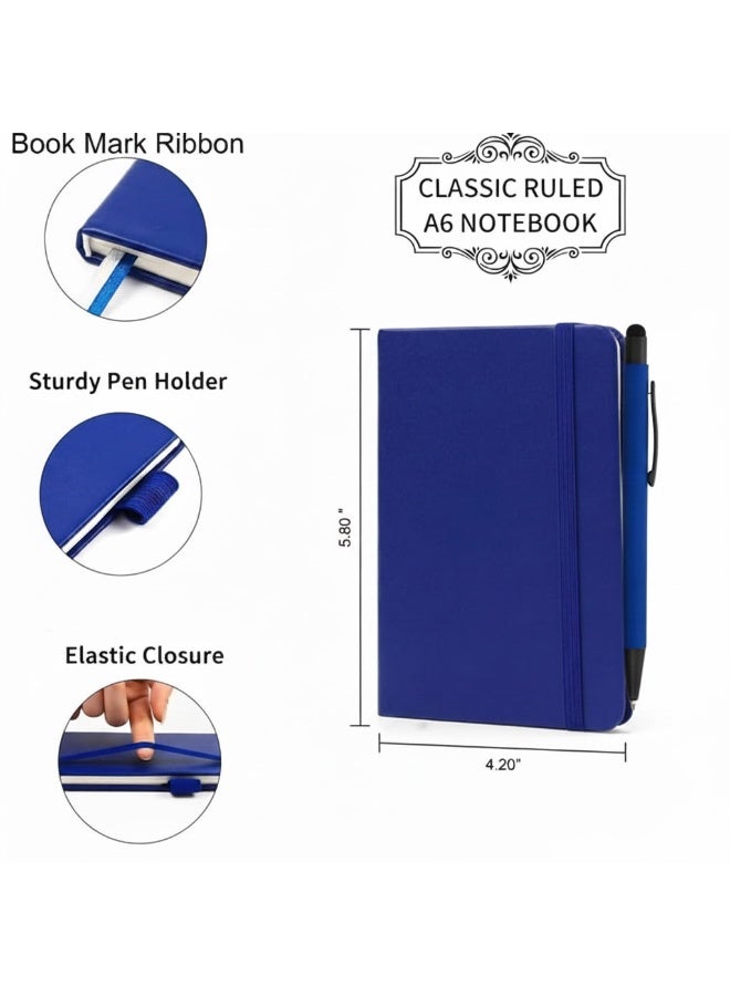 نوت بوك مفكرة أعمال جلدية زرقاء - أجندة يومية للجيب مع قلم تاتش جاف أزرق - كشكول مذكرات صغير منظم للمواعيد والتدوين - طقم هدايا رجالي وبناتي راقي - Image 2
