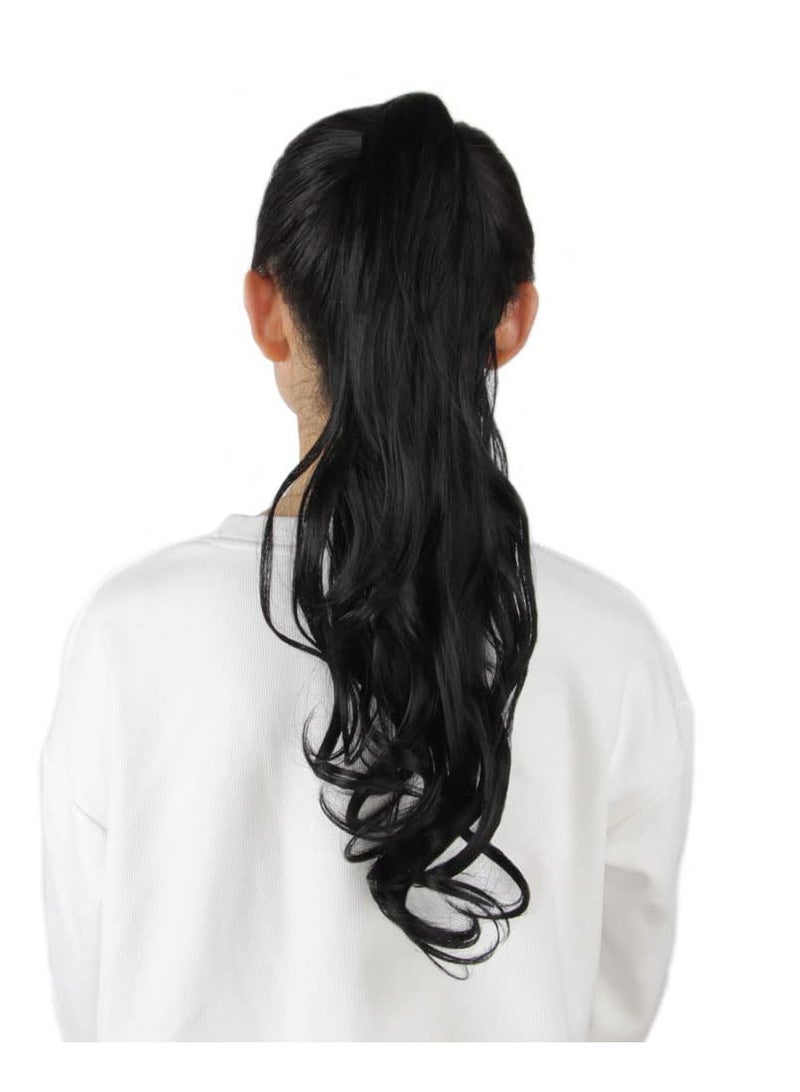 SYOSI 32 Inch Ponytail Extension, False Ponytail Curly, Flexible Wrap Around Ponytail, Long Curly Synthetic Ponytail Wavy, Ponytails Hairpieces for Women Girls Daily Use (Natural Black) - Image 4