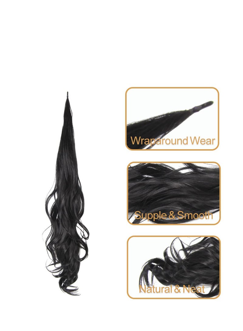 SYOSI 32 Inch Ponytail Extension, False Ponytail Curly, Flexible Wrap Around Ponytail, Long Curly Synthetic Ponytail Wavy, Ponytails Hairpieces for Women Girls Daily Use (Natural Black) - Image 3