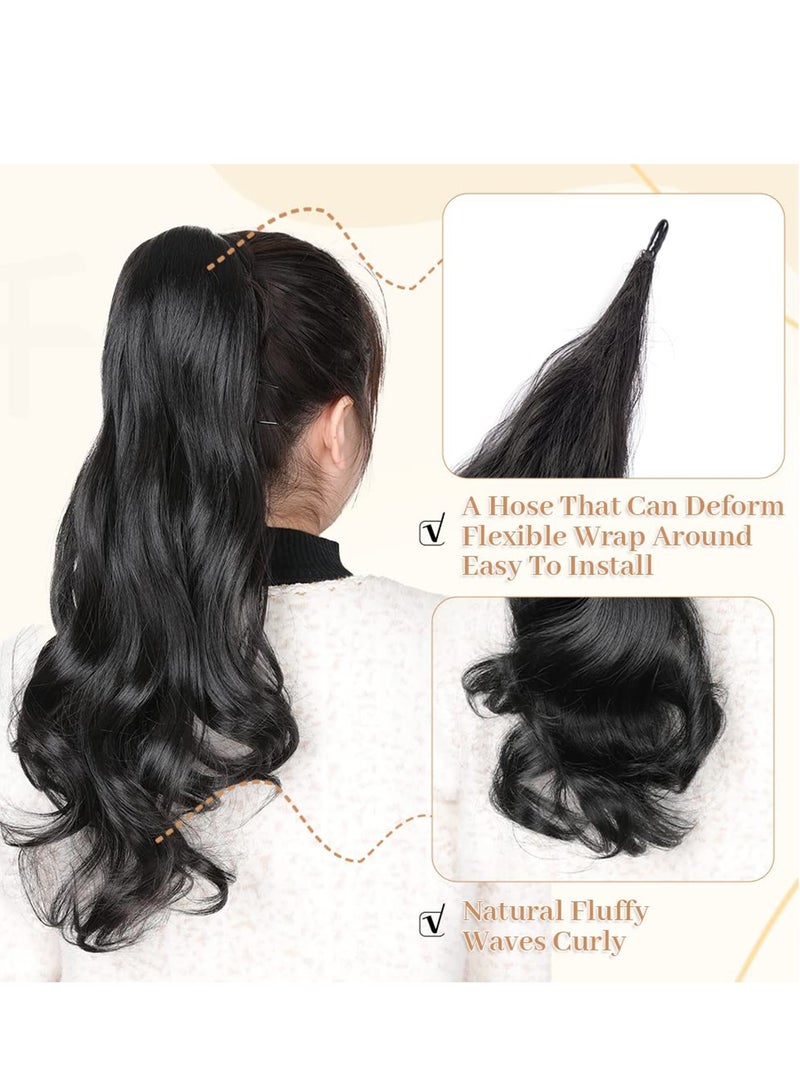 SYOSI 32 Inch Ponytail Extension, False Ponytail Curly, Flexible Wrap Around Ponytail, Long Curly Synthetic Ponytail Wavy, Ponytails Hairpieces for Women Girls Daily Use (Natural Black) - Image 5