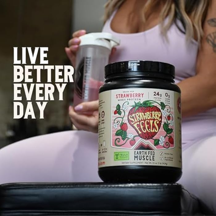 Earth Fed Muscle Strawberry Feels Irish Grass Fed Whey Protein Isolate - NSF-Certified. No Artificial Ingredients, Soy Free, Gluten Free, Non-GMO and Hormone Free (1 Serving, Strawberry) - Image 4