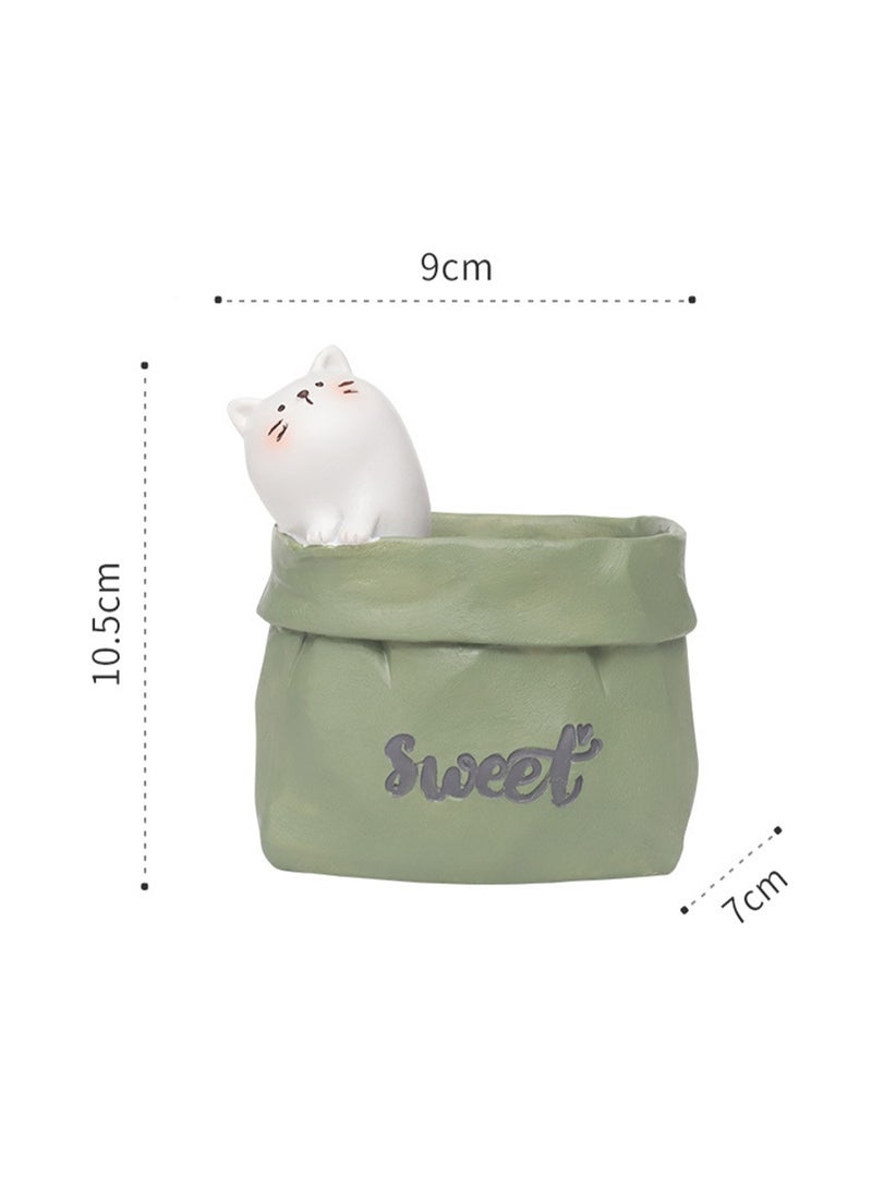 Generic Creative Nordic Paper Bag Succulent Small Flower Pot, Desktop Mini Resin Flower Pot With Drainage Device Suitable For Vanilla Cactus Air Plant, Small Pen Holder Storage Box Home Decoration (Cat)  - Image 2