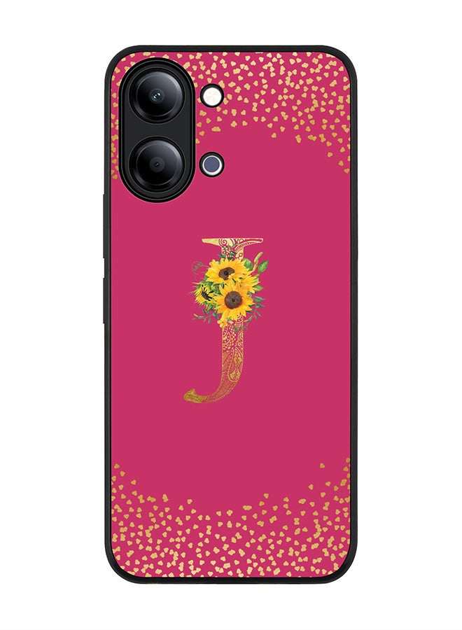 Stylizedd For vivo Y21 / Y11 Case,Slim fit Camera Protection, Shockproof Thin Phone cover  - Custom Floral Monogram - J ( Deep Pink ) - Image 1