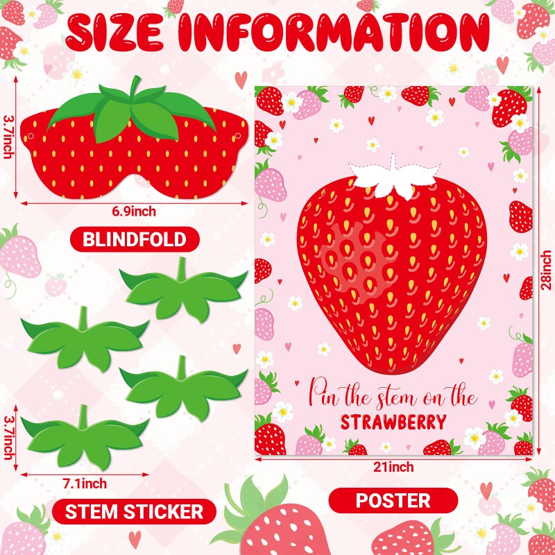 Faccito Strawberry Game Set Pin The Stem On The Strawberry Include Large Poster Blindfold 24 Stickers Berry First Birthday Party Games for Sweet Berry Birthday Party Decorations Activities Supplies - Image 2