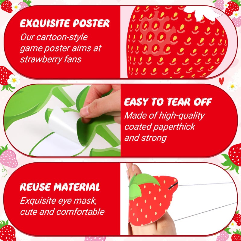 Faccito Strawberry Game Set Pin The Stem On The Strawberry Include Large Poster Blindfold 24 Stickers Berry First Birthday Party Games for Sweet Berry Birthday Party Decorations Activities Supplies - Image 4