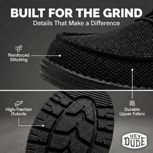HEYDUDE Wally Work Comp Toe - Black/Black - Image 4