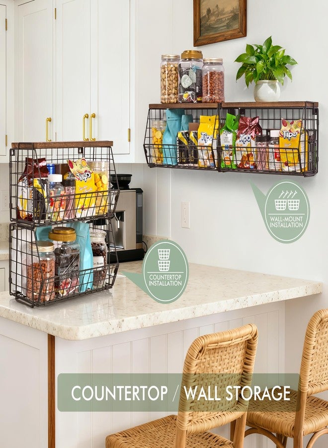 LIGHT DUST Wall Storage Hanging Baskets 2 PACK - Wooden Top Wire Basket Organizers & S Hooks - Assemble Floating Shelf Racks for Pantry Kitchen Office Bathroom Garage Organization (Extra Large) - Image 4
