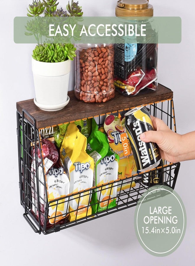 LIGHT DUST Wall Storage Hanging Baskets 2 PACK - Wooden Top Wire Basket Organizers & S Hooks - Assemble Floating Shelf Racks for Pantry Kitchen Office Bathroom Garage Organization (Extra Large) - Image 3