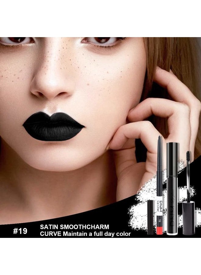 AMY'S DIARY 2pcs Black Matte Lip Liner and Lipstick Makeup Set, Black Lip Stain and Lip Liner Long Lasting Waterproof Set Dark Lipstick&Lip liner Make Up Lipstick Matte with Lip liner kit (#19)  - Image 2