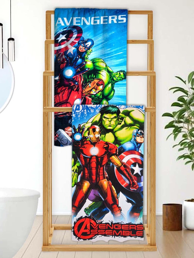 Athom Living Marvels Avengers Assembled Kids Bath Towel 60x120cm 350 GSM Soft Absorbent Multicolor Perfect for Boys and Girls Fun Vibrant Design Pack of 2 - Image 1