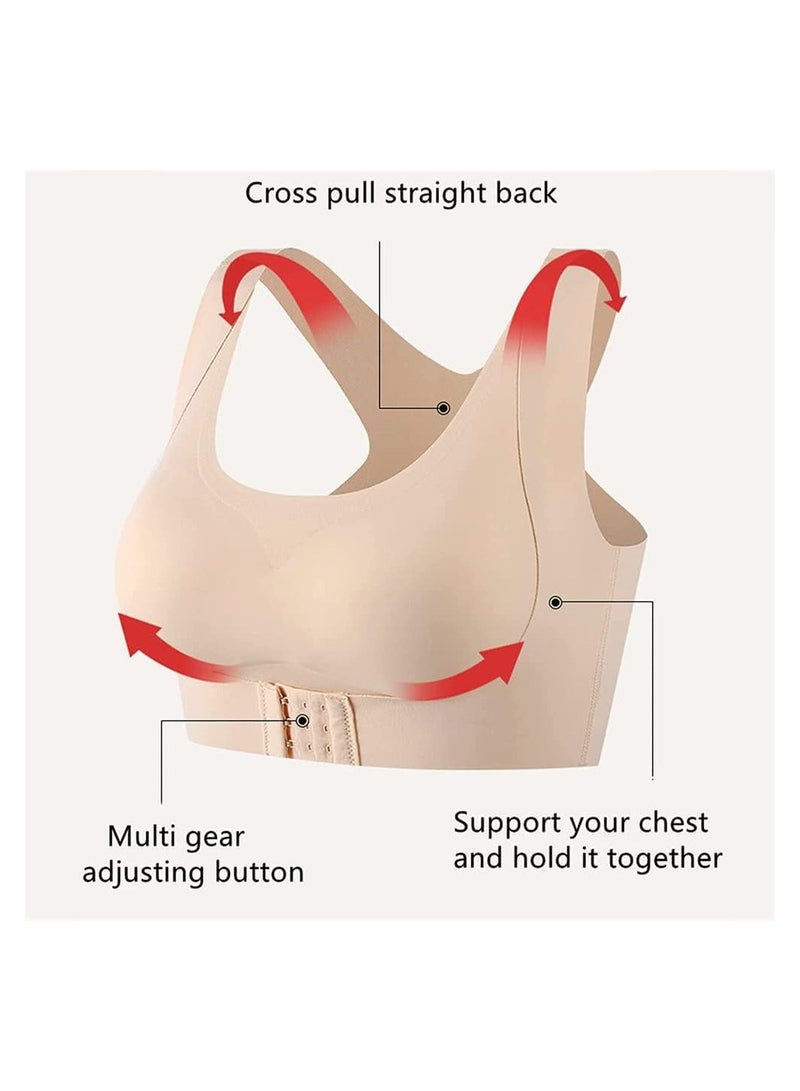 SYOSI 2Pcs Seamless Front Buckle Support Bra Secret Lane Bare Bralette Push Up Padded Back Cross Lift Bras 2-in-1 Womens Full Coverage Wire Free Back Support Posture Bra Ice Silk M - Image 3