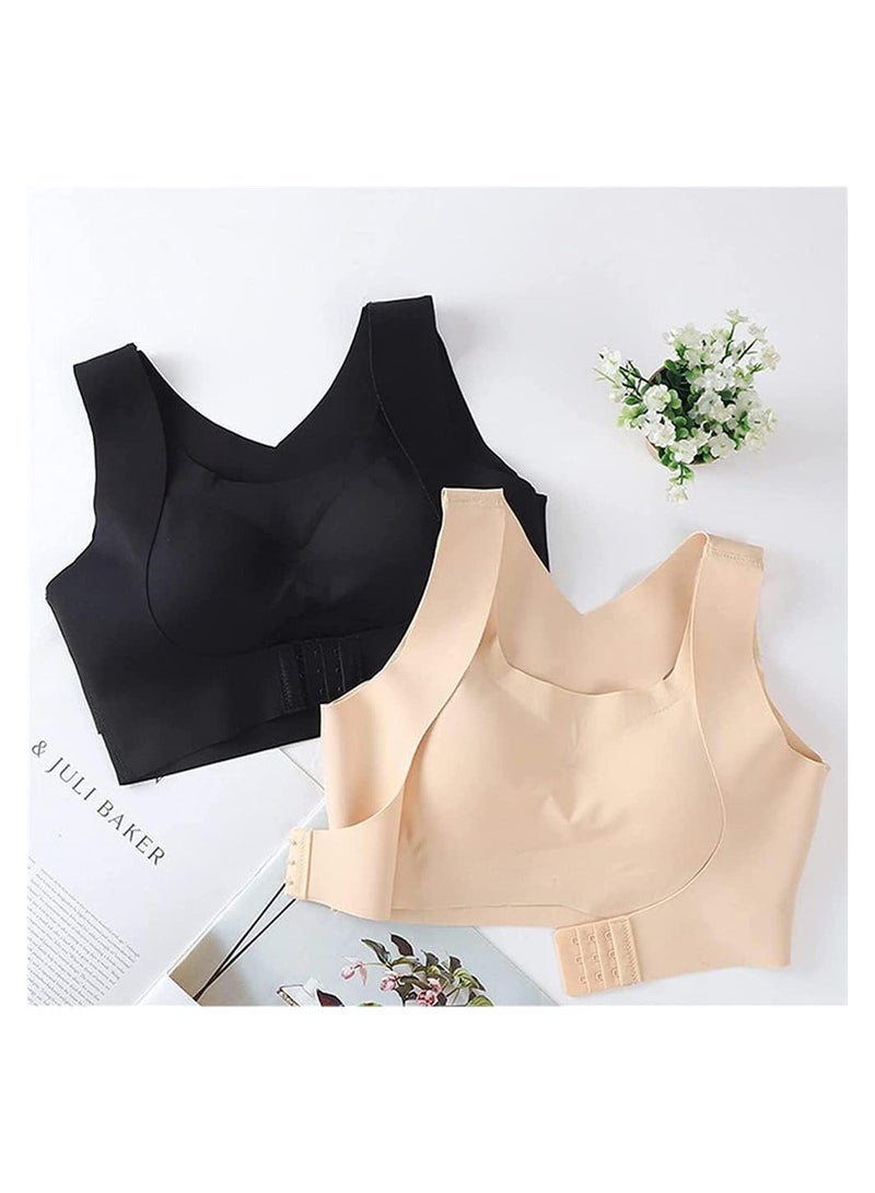 SYOSI 2Pcs Seamless Front Buckle Support Bra Secret Lane Bare Bralette Push Up Padded Back Cross Lift Bras 2-in-1 Womens Full Coverage Wire Free Back Support Posture Bra Ice Silk M - Image 4