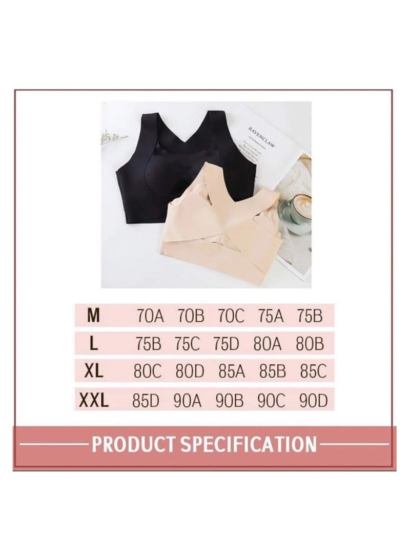 SYOSI 2Pcs Seamless Front Buckle Support Bra Secret Lane Bare Bralette Push Up Padded Back Cross Lift Bras 2-in-1 Womens Full Coverage Wire Free Back Support Posture Bra Ice Silk M - Image 5