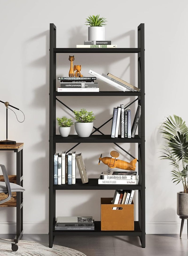 تشولوفز رف كتب من 5 طبقات، رف كتب أبيض كلاسيكي حديث، رف كتب تخزين خشبي ومعدني، أرفف تخزين في غرفة المعيشة/المنزل/المكتب، منظم حامل الكتب للكتب/الأفلام - Image 4