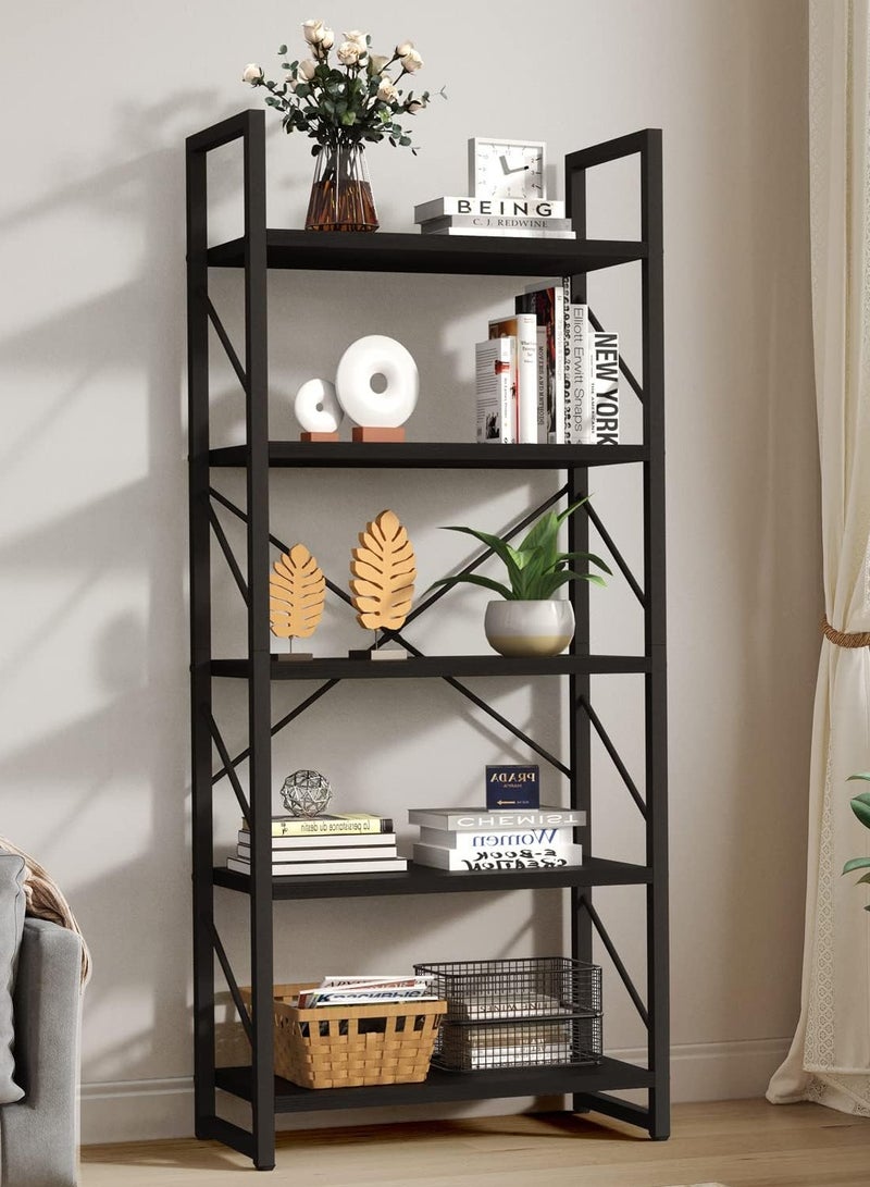 تشولوفز رف كتب من 5 طبقات، رف كتب أبيض كلاسيكي حديث، رف كتب تخزين خشبي ومعدني، أرفف تخزين في غرفة المعيشة/المنزل/المكتب، منظم حامل الكتب للكتب/الأفلام - Image 2