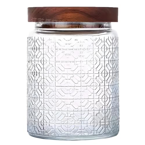 UMAI Glass Jar 800 ml with Wooden Lid | Airtight, Leakproof Textured Storage | Transparent Glass Jars | Jar Set for Kitchen | Organizer for Snacks, Tea, Coffee & Sugar - Image 2