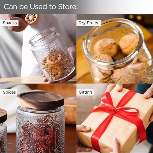 UMAI Glass Jar 800 ml with Wooden Lid | Airtight, Leakproof Textured Storage | Transparent Glass Jars | Jar Set for Kitchen | Organizer for Snacks, Tea, Coffee & Sugar - Image 5