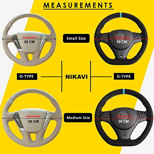 NIKAVI HF-06 Steering Wheel Cover - Black White Color | Size - Small | Diameter 36 cm | D-Type | Car Steering Wheel Protector, Anti-Slip, Durable Leather Finish Grip Cover for Flat Bottom Wheels - Image 5