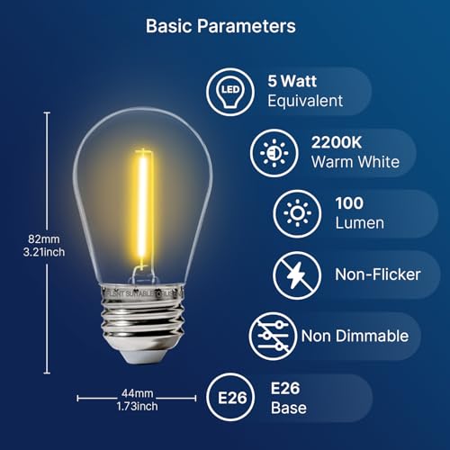 FLSNT 30 Pack LED S14 Replacement Bulbs for String Light, Outdoor LED Light Bulbs, E26 Base, 2200K Warm White, Non-Dimmable - Image 2