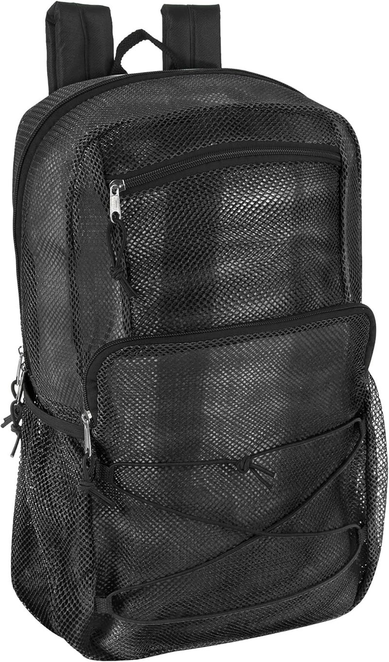 Trailmaker Deluxe See Through Mesh Backpack with Bungee Cord & Adjustable Padded Straps for Swimming, Travel (Black) - Image 1