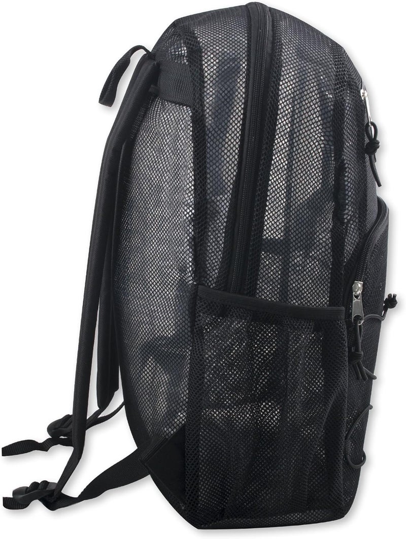 Trailmaker Deluxe See Through Mesh Backpack with Bungee Cord & Adjustable Padded Straps for Swimming, Travel (Black) - Image 4