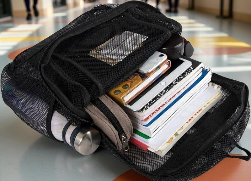 Trailmaker Deluxe See Through Mesh Backpack with Bungee Cord & Adjustable Padded Straps for Swimming, Travel (Black) - Image 3