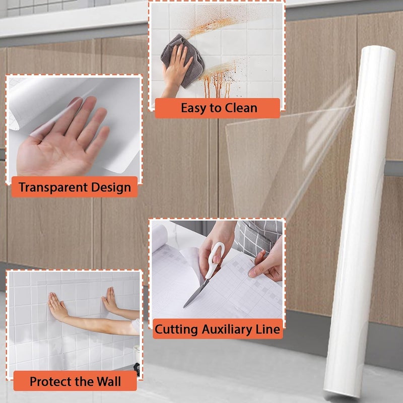 WALLFLY Protective Film Liners Drawers Shelves Kitchen Oil Proof Furniture Film Splash Guard Walls Cover Removable - Cabinets Laminate Film | Transparent Glossy Self-Adhesive Sheet (31W x 528.32L) - Image 4
